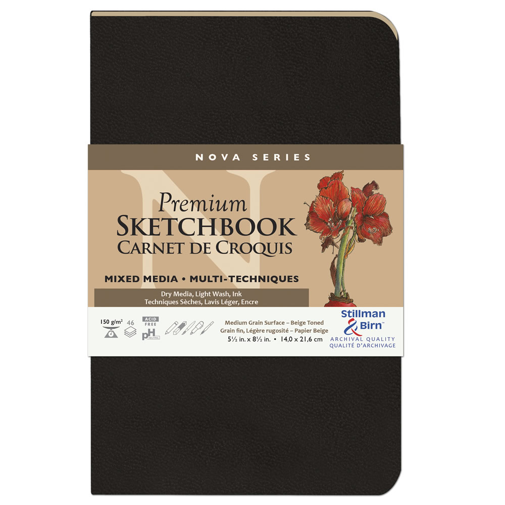 Stillman & Birn Nova Series Trio Softcover Sketchbook, 7.5 x 7.5, 150 GSM  (Heavyweight), Beige, Grey & Black Paper, Medium Grain Surface